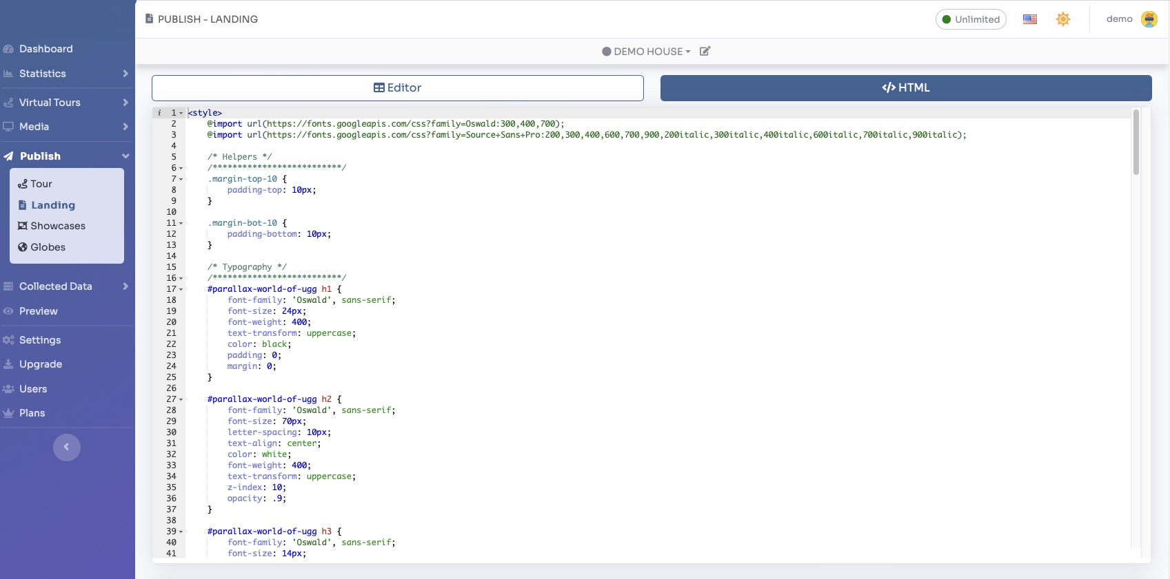 HTML mode editor