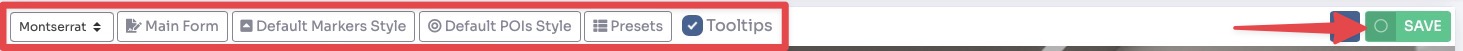 Editor UI top menu with Font, Main Form, Markers Style and other options